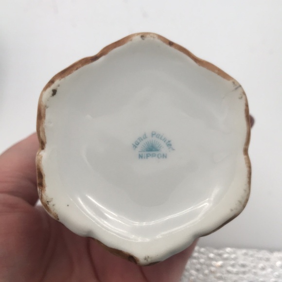 Antique Nippon 4-Pc Dresser/Vanity Set Tray, Vase/Hat Pin, Hair Receiver, Powder - Picture 5 of 11